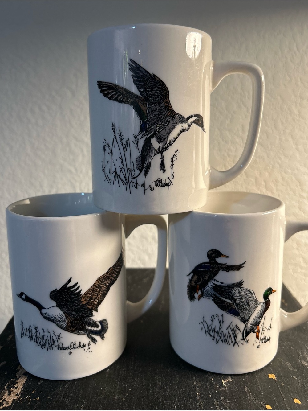 Vintage Waterfowl Richard E. Bishop Signed Cups-Set of 3
